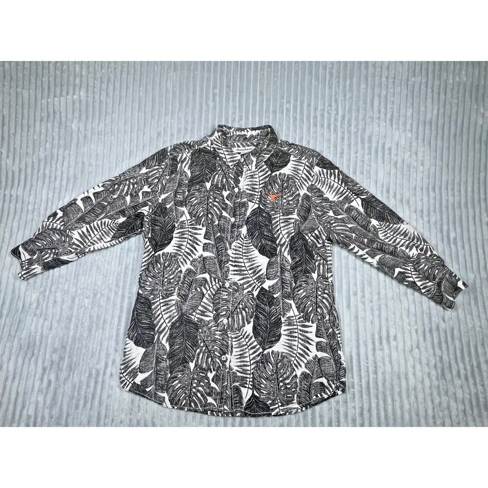 Tommy Bahama Hawaiian Linen Camp Shirt Men's M Texas Longhorn Logo Beach Resort
